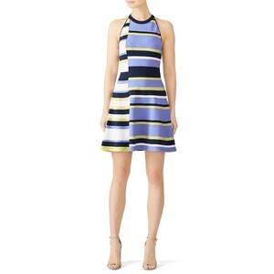 Parker Shea Knit Colorblock Stripe Sleeveless Halter Fit & Flare Dress Size L